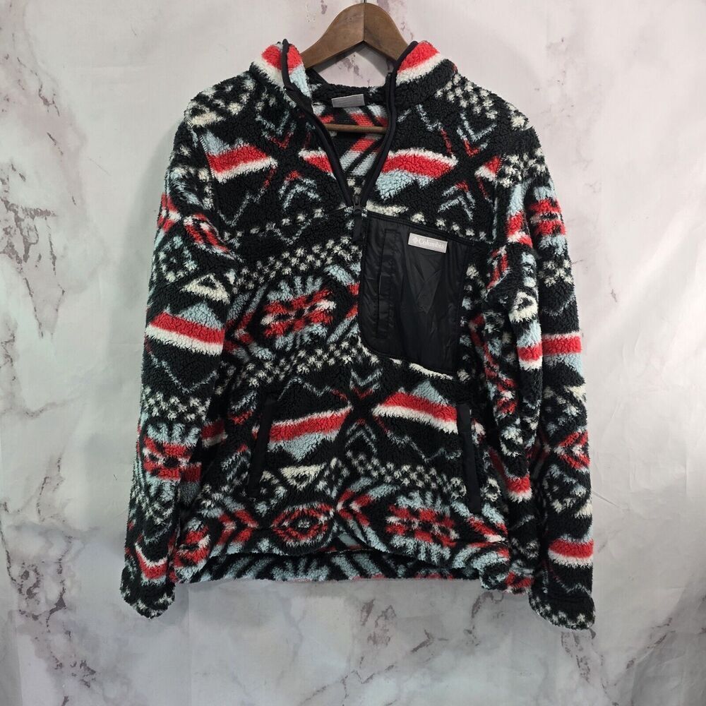 Columbia Jacket Womens XL Red Black Fleece Quarter Zip Fuzzy Westbound